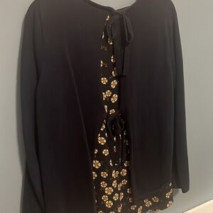 Loft navy with yellow floral sweater, open back size Medium